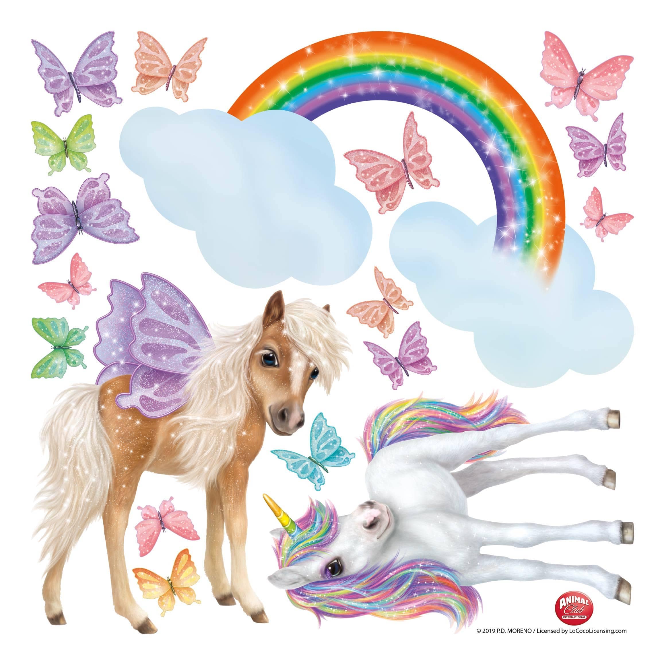 Wandtattoo Einhorn Regenbogen Schmetterlinge Set XXL Mädchen Kinder  Wandsticker Mädchenzimmer Babyzimmer Wandaufkleber Pferd Mädchen