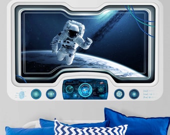 Wall sticker for kids - Cockpit Rocket Astronaut In Space | galaxy rockets universe wall stickers children boys