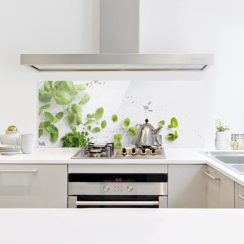 Glass Splashback Herbs on Wood Shabby Kitchen Panel Design Etsy