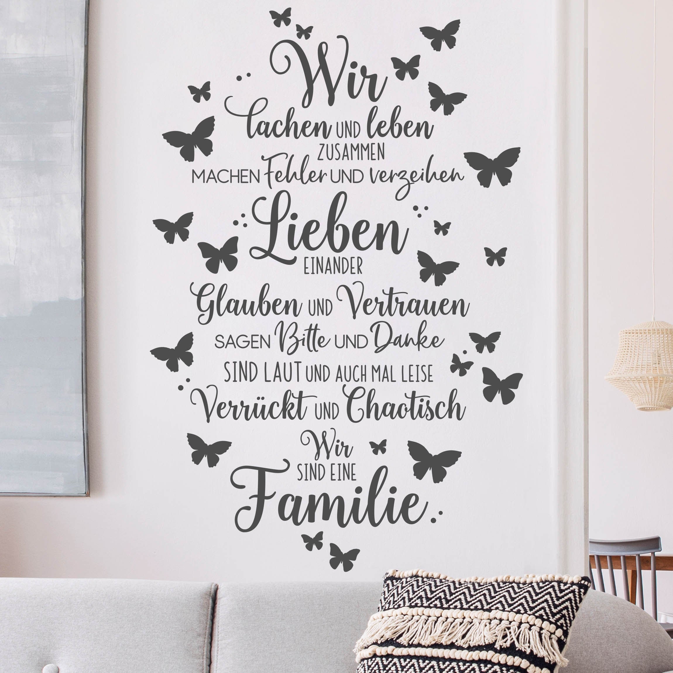 Wandtattoo Sprüche Wir sind eine Familie Leben Lachen Schmetterlinge  Zuhause Liebe Zitat Motivation Weisheiten Wandsticker Wandspruch