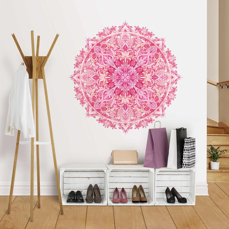 Wall Sticker Mandala Hand Painted Watercolor Pink Wall Stickers