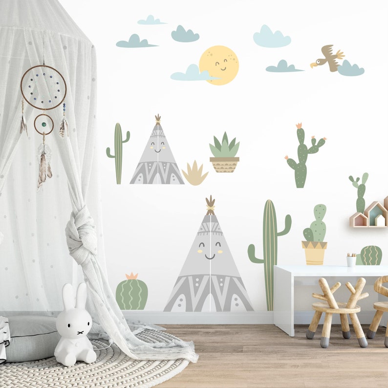 Vinilos infantiles Cactus y carpas Niños niñas bebes pegatinas cuarto habitación pequeños decoración pared mural imagen 1