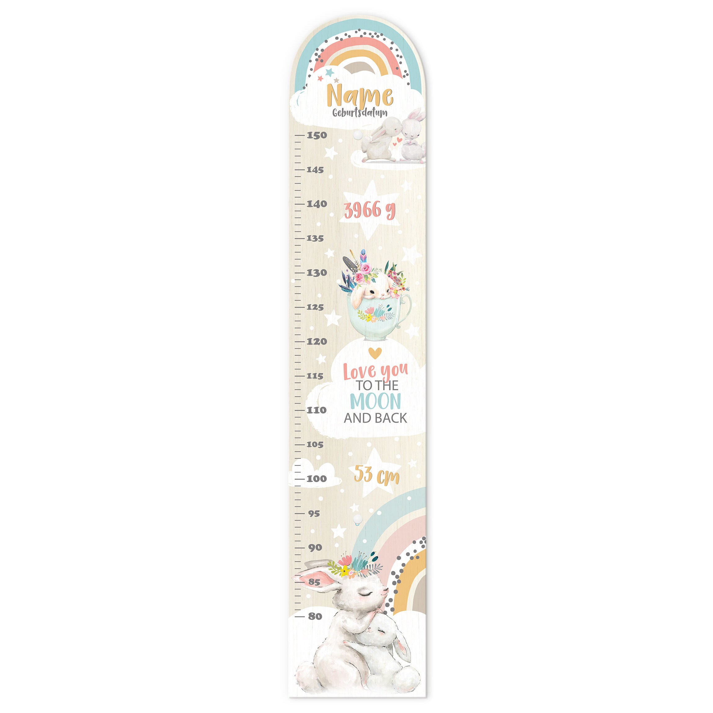 Children's Height Chart With Customised Name Rainbow Etsy