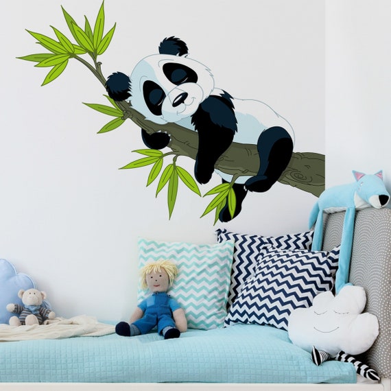 Adesivi murali bambini Panda dorme Stickers cameretta Decorazioni pareti  stanza bimbi neonati alberi rami foglie animali orsetti -  Italia