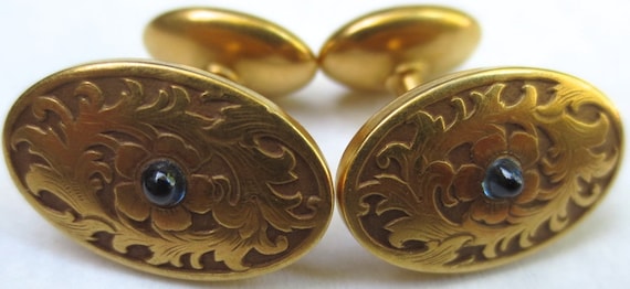 Fine Victorian 14K Gold Antique Sapphire Cufflinks - image 2