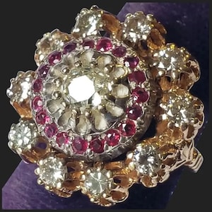 14K Gold Diamond Ruby Vintage Cocktail Ring