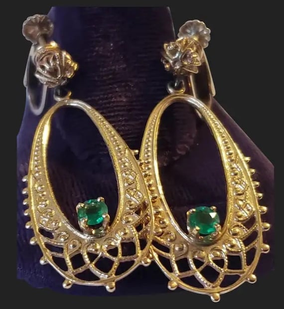 Antique 14K Gold Emerald Earrings