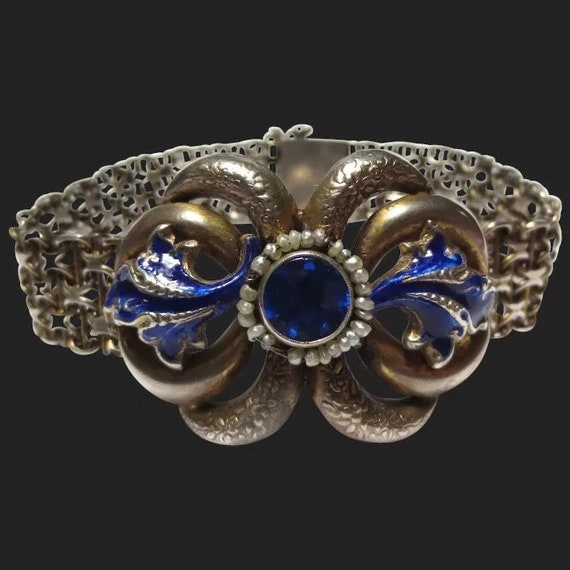 Austro-Hungarian Victorian Silver Pearl & Enamel … - image 1