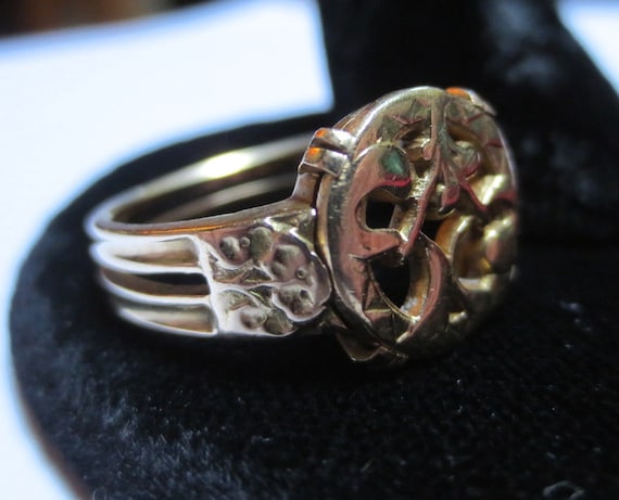 French 18K Gold Antique Ring Art Nouveau Mistleto… - image 5