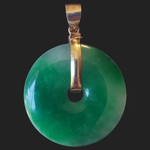 Wonderful 18K Gold Vintage Jade Bi Disc Pendant