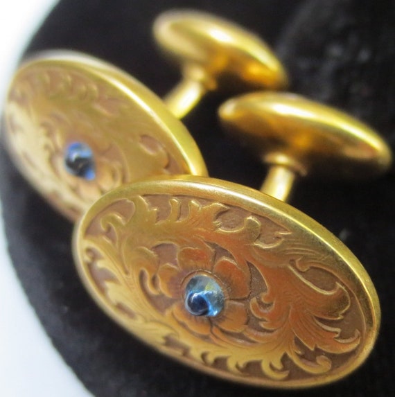 Fine Victorian 14K Gold Antique Sapphire Cufflinks - image 3