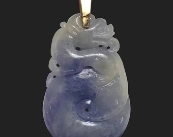 Unique Lavender Jade Dragon Coin 14k Gold Vintage Pendant