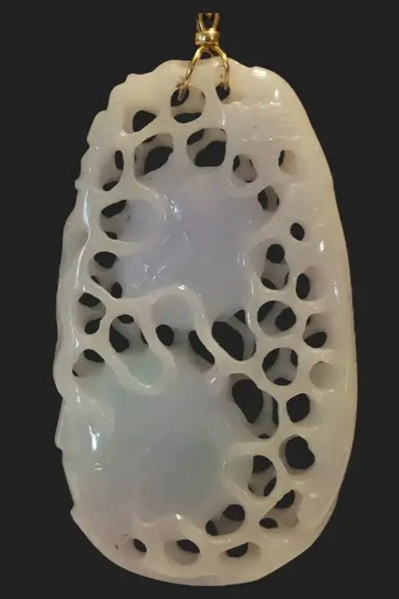 Wonderful Carved Jade Pendant 14k Gold Dragon Pump