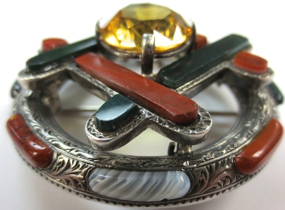 Impressive Victorian Scottish Agate Silver Brooch… - image 5