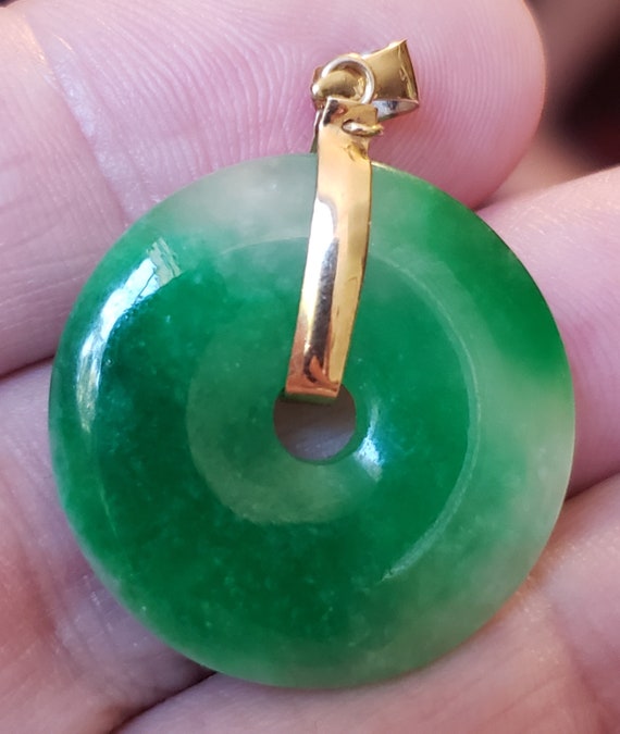 Wonderful 18K Gold Vintage Jade Bi Disc Pendant - Gem