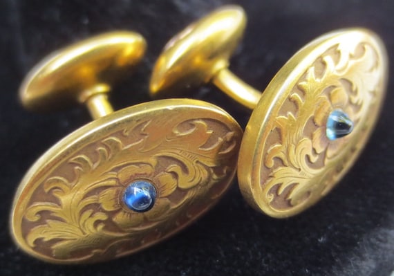 Fine Victorian 14K Gold Antique Sapphire Cufflinks - image 7