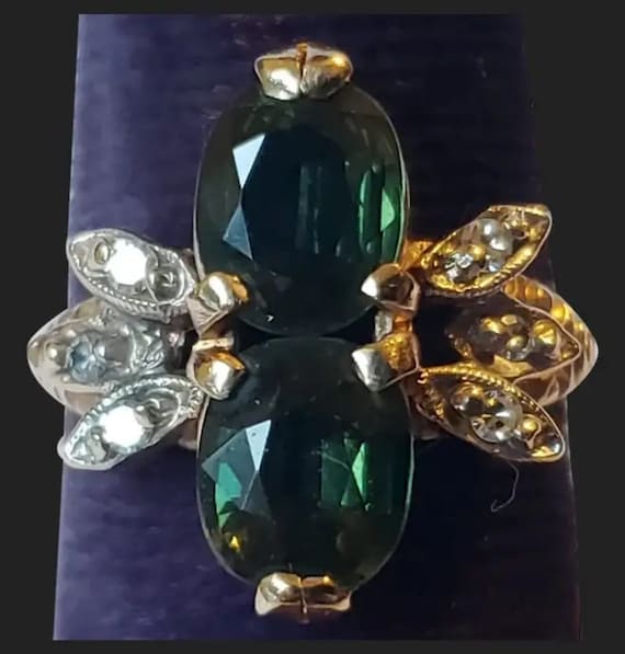 Beautiful 14K Gold Tourmaline Diamond Vintage Ring - image 1