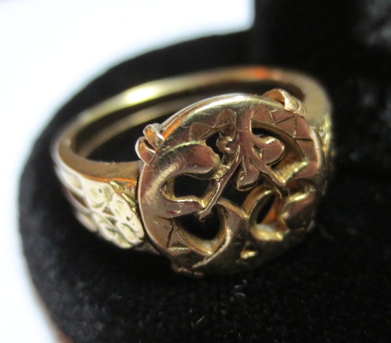 French 18K Gold Antique Ring Art Nouveau Mistleto… - image 4