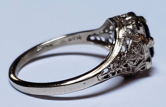 Art Deco 14-karat White Gold Sapphire Ring - image 6