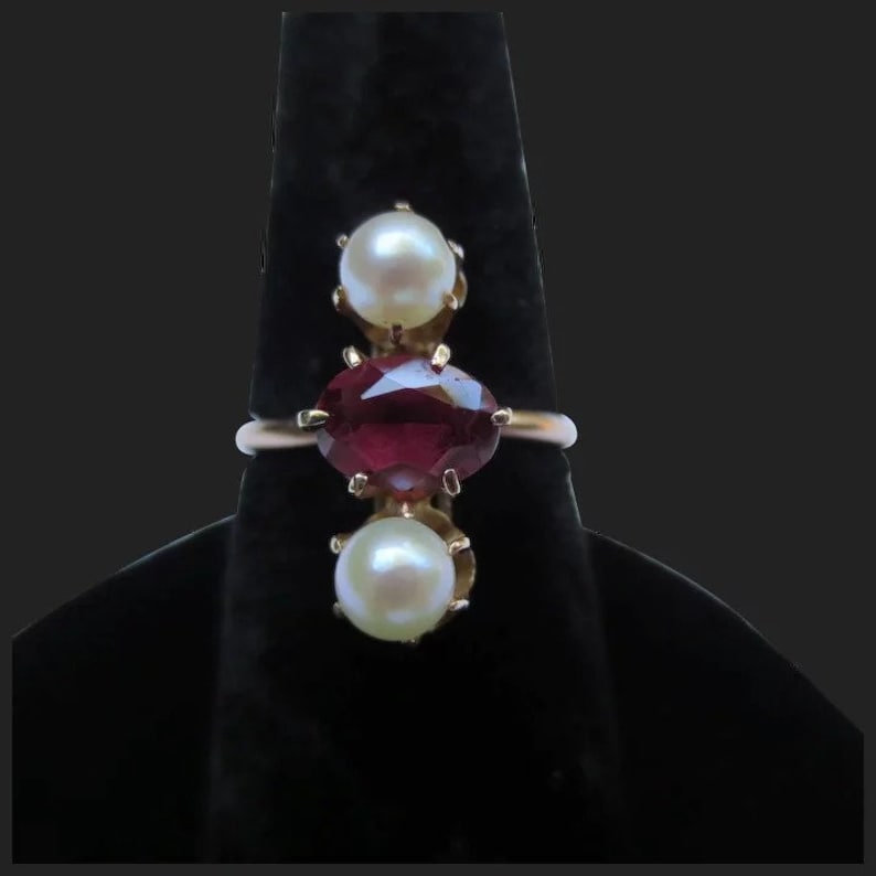 14k Rose Gold Victorian Garnet /& Pearl Ring