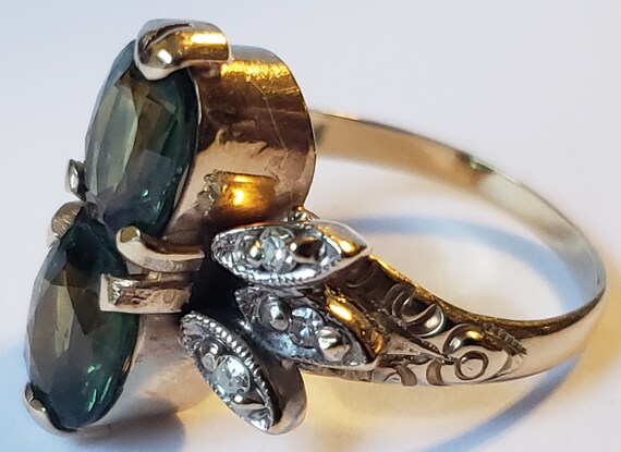 Beautiful 14K Gold Tourmaline Diamond Vintage Ring - image 6
