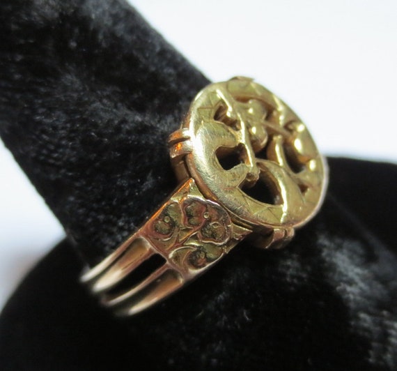 French 18K Gold Antique Ring Art Nouveau Mistleto… - image 6