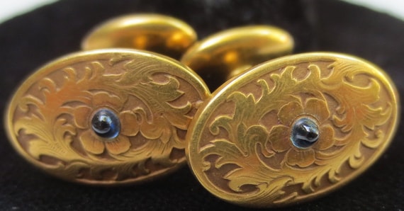 Fine Victorian 14K Gold Antique Sapphire Cufflinks - image 6