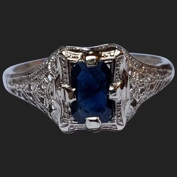 Art Deco 14-karat White Gold Sapphire Ring - image 1