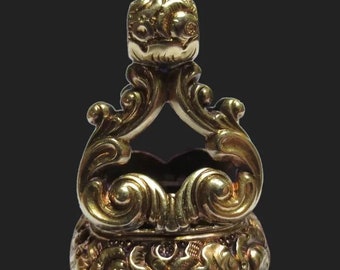Regal Georgian 14K Gold Cased Seal Fob Pendant Engraved Topaz Stone