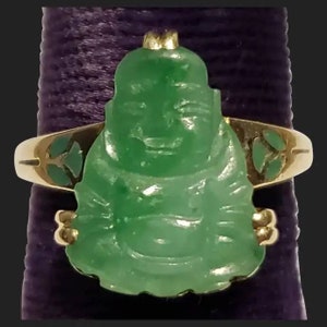 Vintage 14K Gold Chinese Ho Tai Buddha Jade Ring