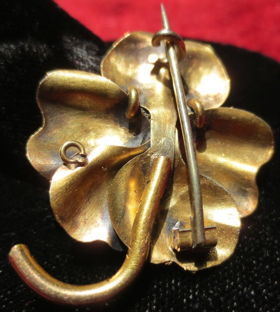 Victorian Pansy Flower 10K Gold Brooch / Pendant … - image 8