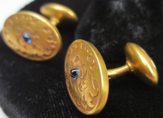 Fine Victorian 14K Gold Antique Sapphire Cufflinks - image 5