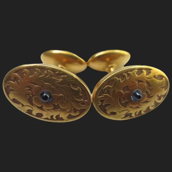 Fine Victorian 14K Gold Antique Sapphire Cufflinks - image 1
