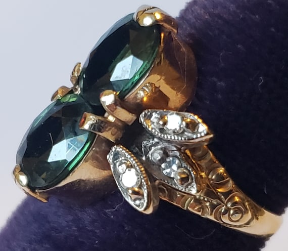 Beautiful 14K Gold Tourmaline Diamond Vintage Ring - image 2