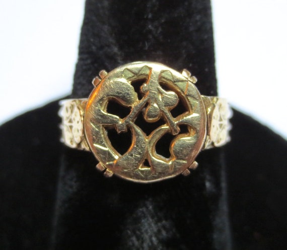 French 18K Gold Antique Ring Art Nouveau Mistleto… - image 3