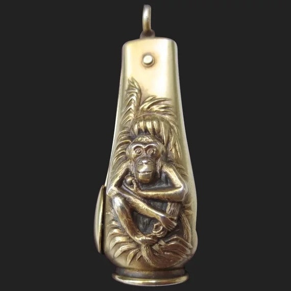 Antique Sterling Silver Monkey Pendant Fob Cigaret