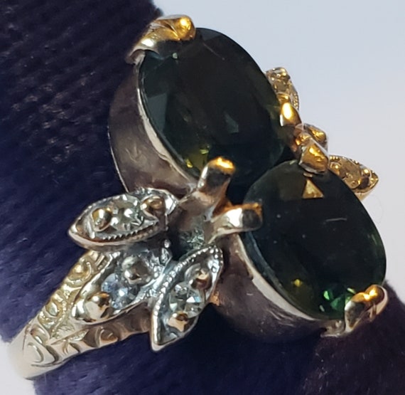 Beautiful 14K Gold Tourmaline Diamond Vintage Ring - image 3