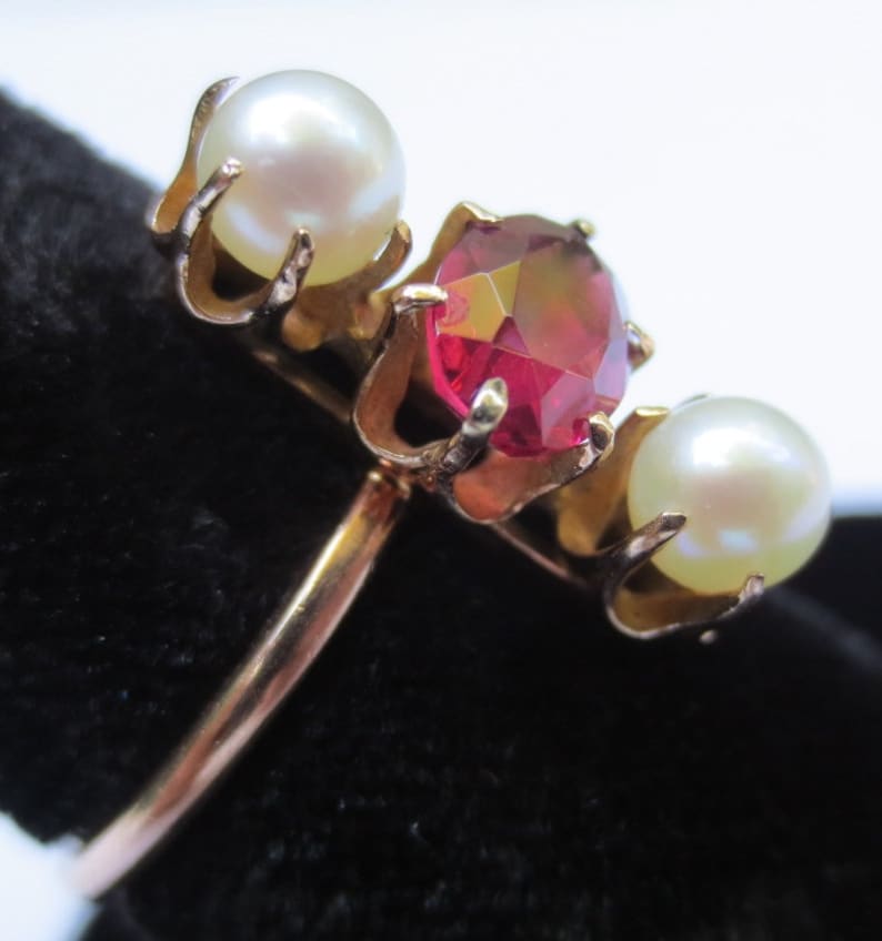 14k Rose Gold Victorian Garnet /& Pearl Ring