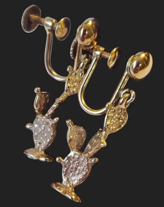 14k Gold Vintage Prickly Pear Cactus Earrings
