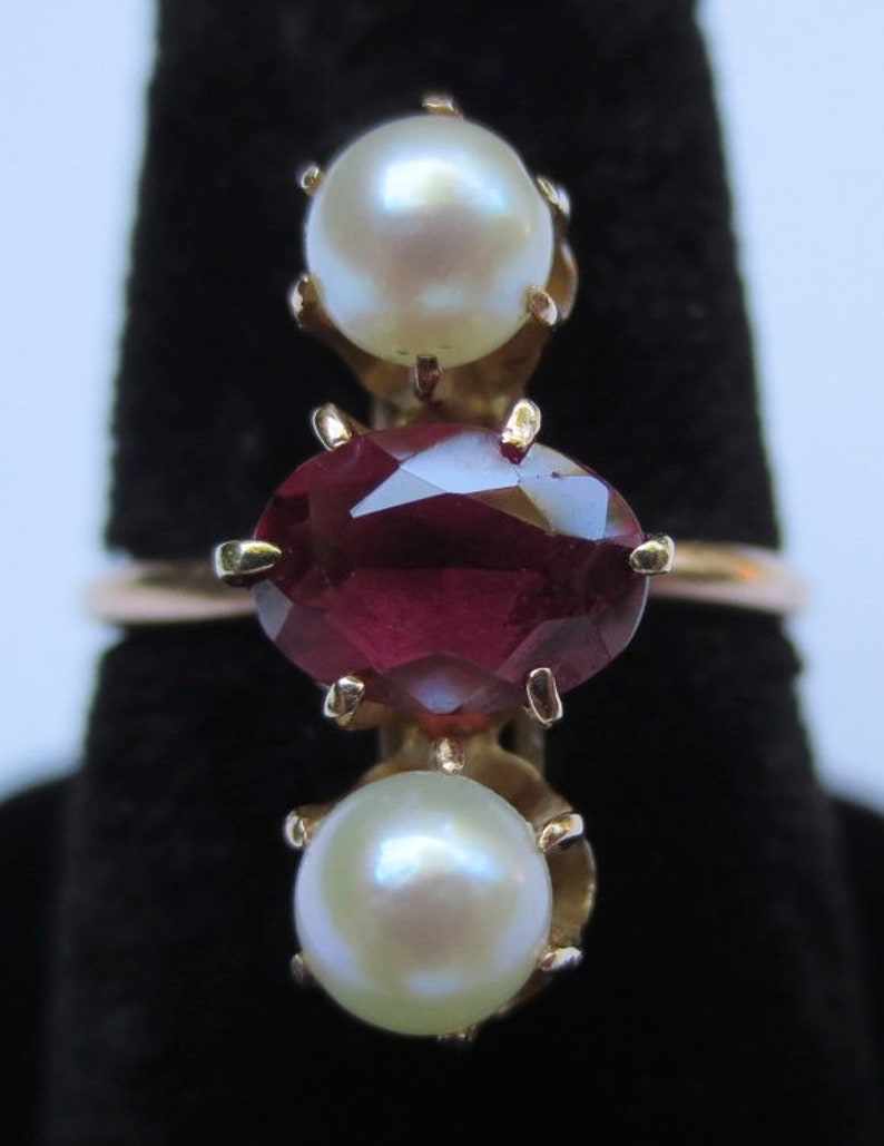 14k Rose Gold Victorian Garnet /& Pearl Ring