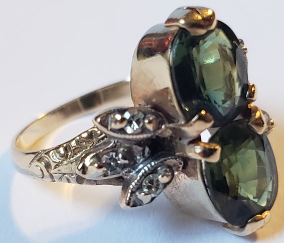 Beautiful 14K Gold Tourmaline Diamond Vintage Ring - image 5