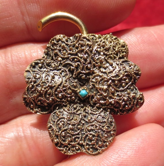 Victorian Pansy Flower 10K Gold Brooch / Pendant … - image 7