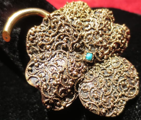 Victorian Pansy Flower 10K Gold Brooch / Pendant … - image 3