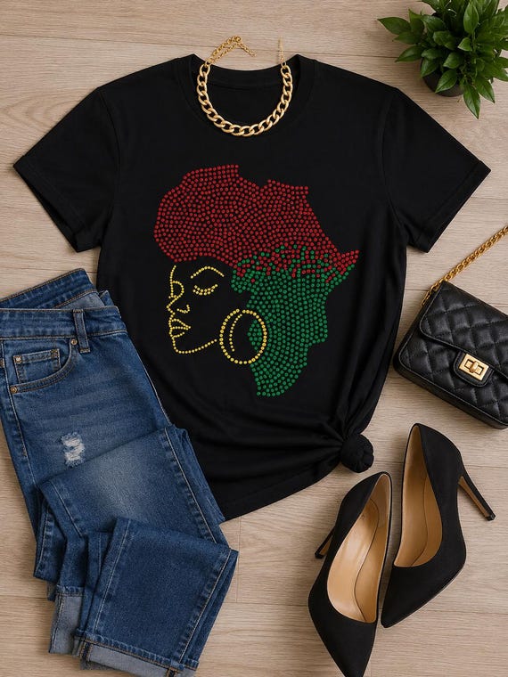Rhinestone African Map Queen T-Shirt, Melanin Bling Tee, Black Girl Magic Apparel