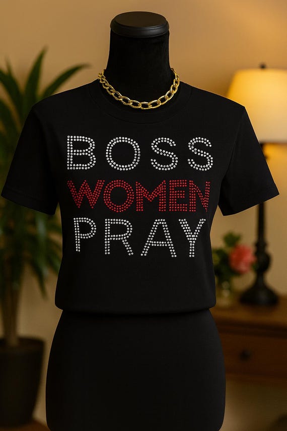 Boss Women Pray Rhinestone/Bling T-shirt. Inspirational, Christian, Faith Shirts for Women
