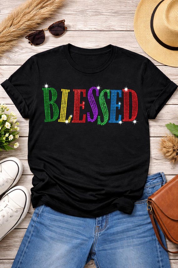 Blessed Rhinestone T-Shirt Sparkly Christian Tee Faith-Based Bling Shirt Inspirational Glam Tee Unisex Crew Neck