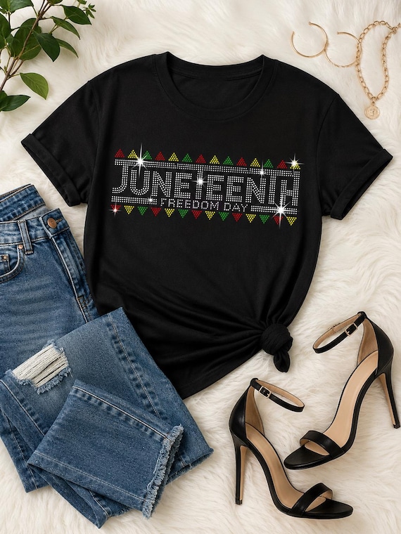 Juneteenth Rhinestone T-Shirt | Black History Shirt | Juneteenth Bling Tee | African American Pride Shirt | Cultural Celebration Tee