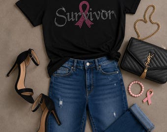 Survivor Breast Cancer Awareness Rhinestone T-Shirt