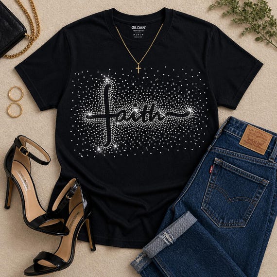 Scattered Faith Rhinestone T-shirt. Motivational, Inspirational, Christian, Faith Shirts for Women.