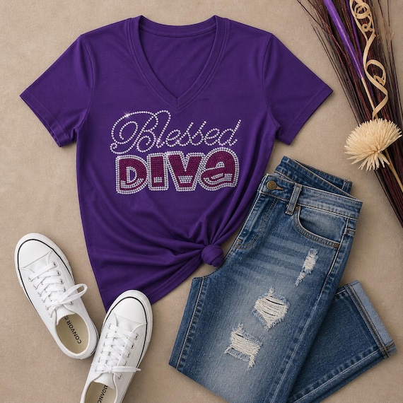 Blessed Diva Rhinestone/Bling T-shirt. Motivational, Inspirational, Christian, Faith Shirts for Women